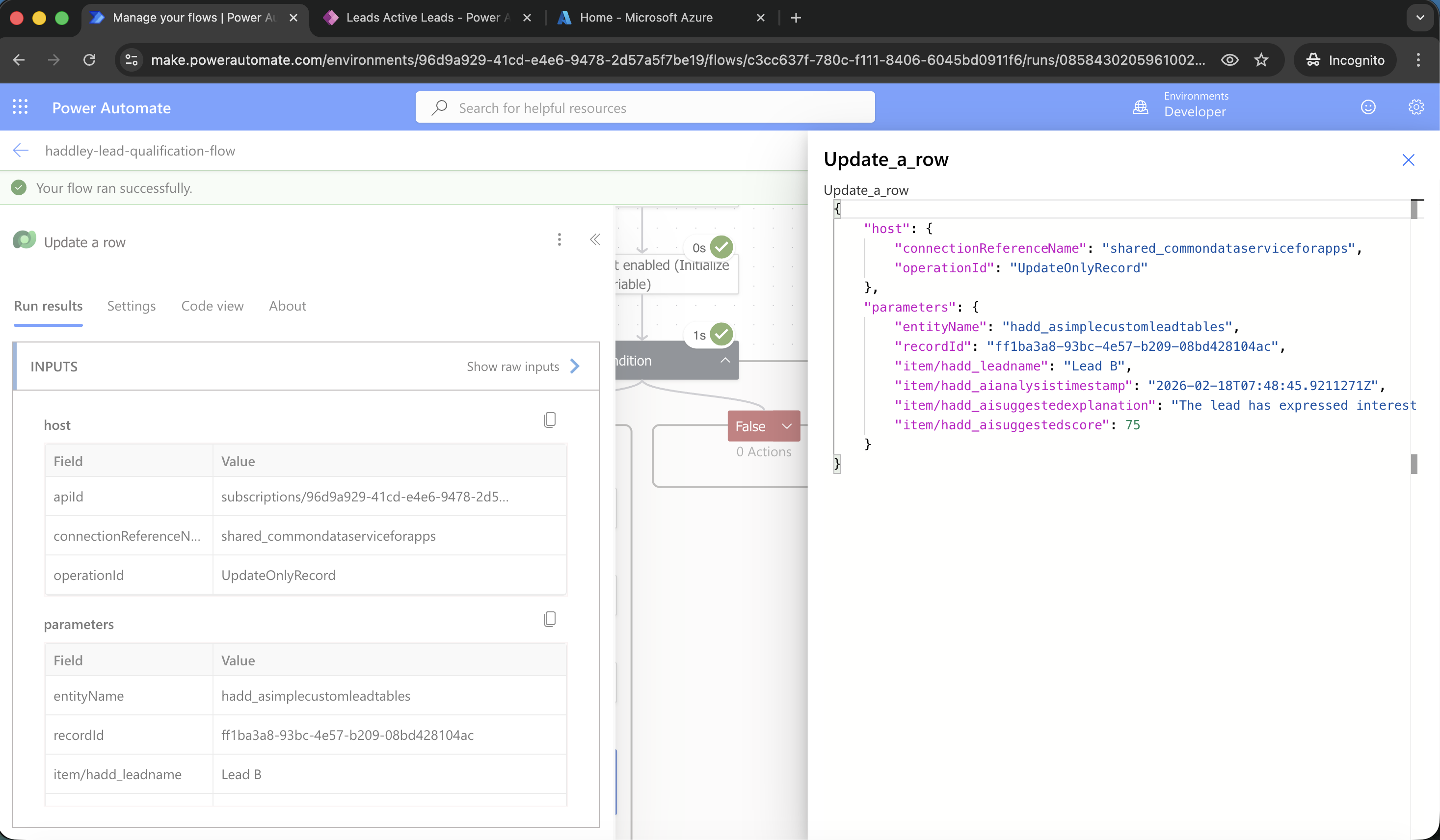 I checked the Update a row action